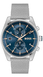 Hugo Boss Skytraveller Chronograph Blue Dial Silver Mesh Strap Watch for Men - 1514149 Authentic Buy Shop Now