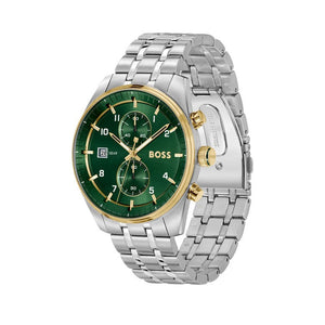 Hugo Boss Skytraveller Chronograph Green Dial Silver Steel Strap Watch for Men - 1514195 Authentic Buy Shop Now
