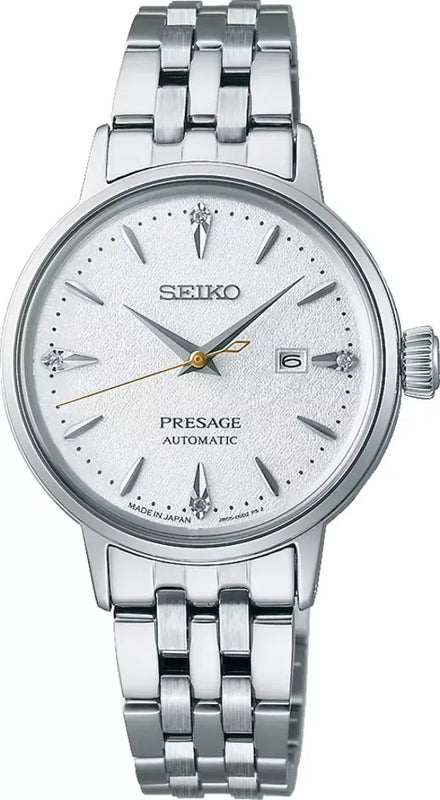 Seiko Presage Cocktail Time Automatic Diamonds White Dial Silver Steel Strap Watch for Women - SRE017J1 Authentic Buy Shop Now
