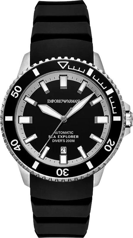 Emporio Armani Sea Explorer Black Dial Black Silicone Strap Watch for Men - AR60086 Authentic Buy Shop Now
