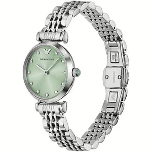Emporio Armani Gianni T Bar Green Dial Silver Steel Strap Watch for Women - AR11667 Authentic Buy Shop Now