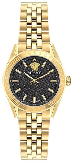 Versace V-Code Quartz Black Dial Gold Steel Strap Watch for Women - VE8I00724 Authentic Buy Shop Now