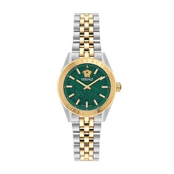 Versace V-Code Analog Green Dial Two Tone Steel Strap Watch for Women - VE8I00424 Authentic Buy Shop Now