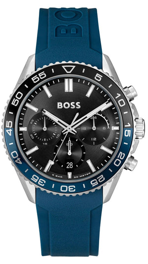 Hugo Boss Runner Chronograph Black Dial Blue Silicone Strap Watch for Men - 1514245 Authentic Buy Shop Now