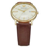 Emporio Armani Minimalist Quartz Gold Dial Brown Leather Strap Watch for Men - AR11610 Authentic Buy Shop Now