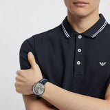 Emporio Armani Aviator Silver Dial Two Tone Leather Strap Watch for Men - AR11202 Authentic Buy Shop Now