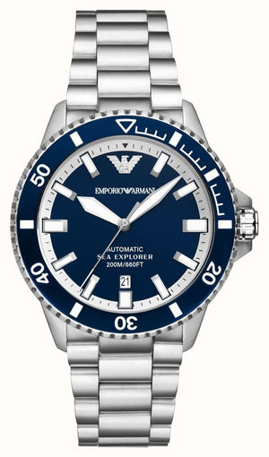 Emporio Armani cBlue Dial Silver Steel Strap Watch for Men - AR60079 Authentic Buy Shop Now