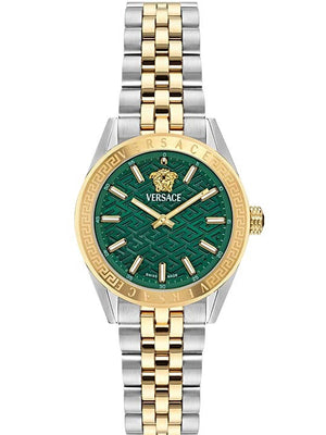 Versace V-Code Analog Green Dial Two Tone Steel Strap Watch for Women - VE8I00424 Authentic Buy Shop Now