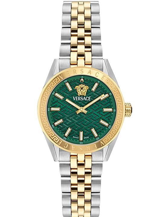 Versace V-Code Analog Green Dial Two Tone Steel Strap Watch for Women - VE8I00424 Authentic Buy Shop Now