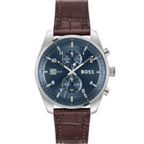 Hugo Boss Skytraveller Chronograph Blue Dial Brown Leather Strap Watch for Men - 1514194 Authentic Buy Shop Now