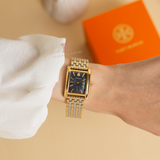 Tory Burch Eleanor Mother of Pearl Black Dial Two Tone Steel Strap Watch for Women - TBW1084 Authentic Buy Shop Now