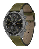 Hugo Boss Skytraveller Chronograph Black Dial Green Leather Strap Watch for Men - 1514148
