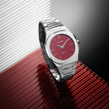D1 Milano Ultra Thin Bordeaux Red Dial Silver Steel Strap Watch for Unisex - D1-UTBJ11 Authentic Buy Shop Now
