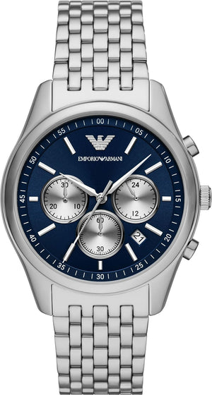 Emporio Armani Antonio Chronograph Blue Dial Silver Steel Strap Watch for Men - AR11582 Authentic Buy Shop Now