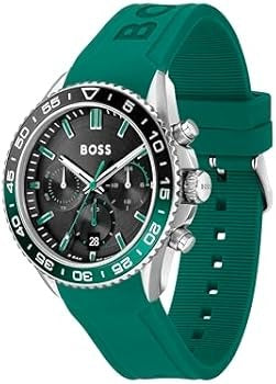 Hugo Boss Runner Chronograph Black Dial Green Silicone Strap Watch for Men - 1514246 Authentic Buy Shop Now