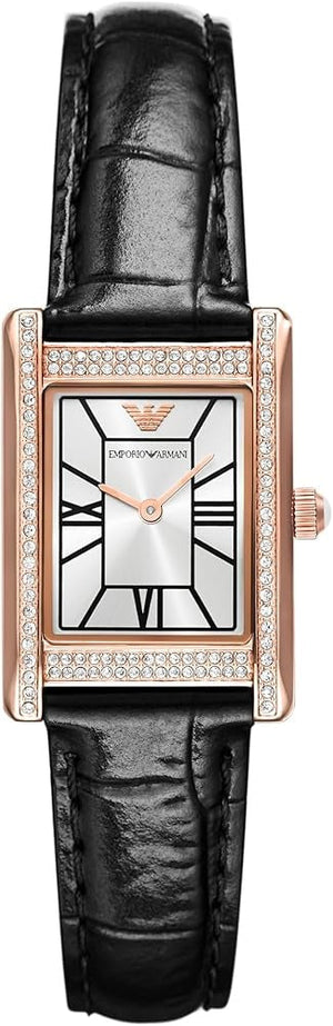 Emporio Armani Genni Silver Dial Black Leather Strap Watch for Women - AR11624 Authentic Buy Shop Now
