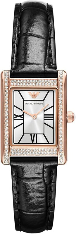 Emporio Armani Genni Silver Dial Black Leather Strap Watch for Women - AR11624 Authentic Buy Shop Now