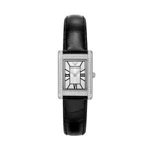 Emporio Armani Two Hand Crystals Silver Dial Black Leather Strap Watch for Women - AR11623 Authentic Buy Shop Now
