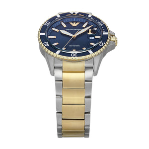 Emporio Armani World Explorer Blue Dial Two Tone Steel Strap Watch for Men - AR11682 Authentic Buy Shop Now