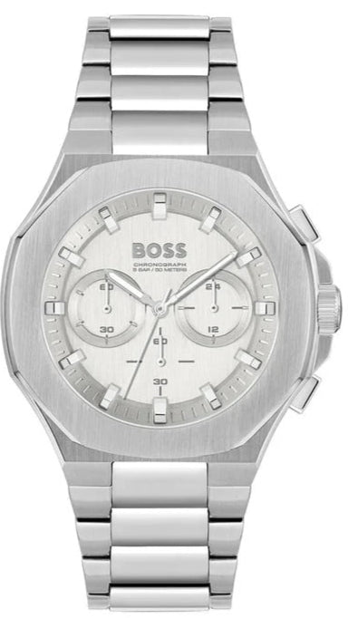 Hugo Boss Taper Chronograph White Dial Silver Steel Strap Watch for Men - 1514087