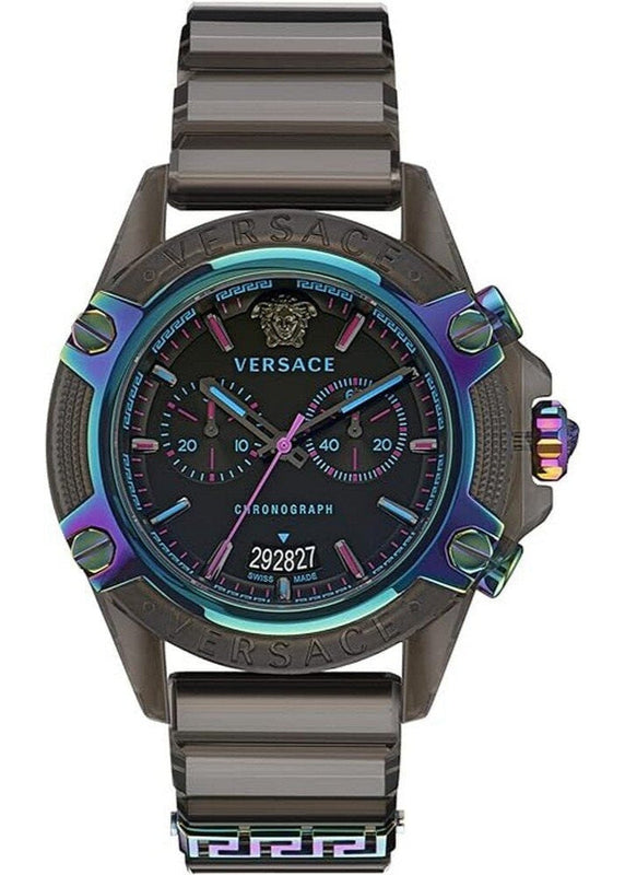 Versace Icon Active Chronograph Black Dial Grey Silicone Strap Watch for Men - VEZ701022 Authentic Buy Shop Now