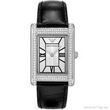 Emporio Armani Two Hand Crystals Silver Dial Black Leather Strap Watch for Women - AR11623 Authentic Buy Shop Now