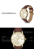 Emporio Armani Minimalist Quartz Gold Dial Brown Leather Strap Watch for Men - AR11610 Authentic Buy Shop Now
