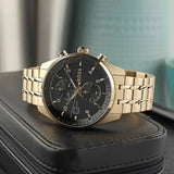 Hugo Boss Skytraveller Chronograph Black Dial Gold Steel Strap Watch for Men - 1514152 Authentic Buy Shop Now