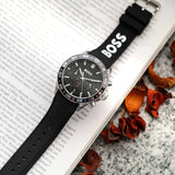Hugo Boss Runner Chronograph Black Dial Black Silicone Strap Watch for Men - 1514141 Authentic Buy Shop Now