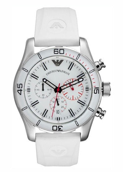 Emporio Armani Sportivo Chronograph White Dial White Rubber Strap Watch for Men - AR5947 Authentic Buy Shop Now