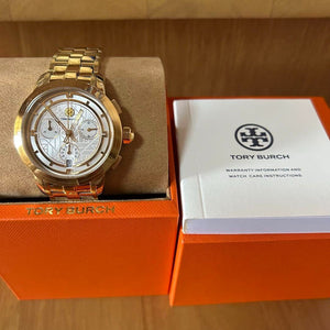 Tory Burch Classic Chronograph White Dial Gold Steel Strap Watch for Women - TBW1032 Authentic Buy Shop Now