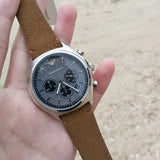 Emporio Armani Zeta Chronograph Gray Dial Brown Leather Strap Watch for Men - AR11080 Authentic Buy Shop Now