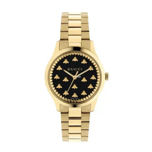 Gucci G Timeless 18K Gold Black Dial Gold Steel Strap Watch for Women - YA1265037 Authentic Buy Shop Now