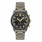 Versace Greca Dome Chronograph Black Dial Grey Steel Strap Watch for Men - VE6K00623 Authentic Buy Shop Now