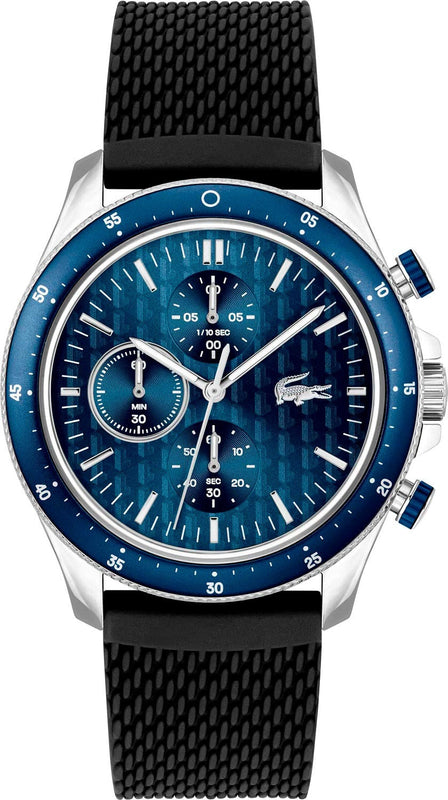 Lacoste Neoheritage Chronograph Blue Dial Black Silicone Strap Watch for Men - 2011252 Authentic Buy Shop Now