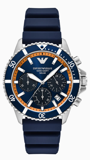 Emporio Armani World Explorer Chronograph Blue Dial Blue Silicone Strap Watch for Men - AR11696 Authentic Buy Shop Now