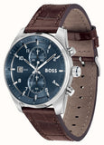 Hugo Boss Skytraveller Chronograph Blue Dial Brown Leather Strap Watch for Men - 1514194 Authentic Buy Shop Now
