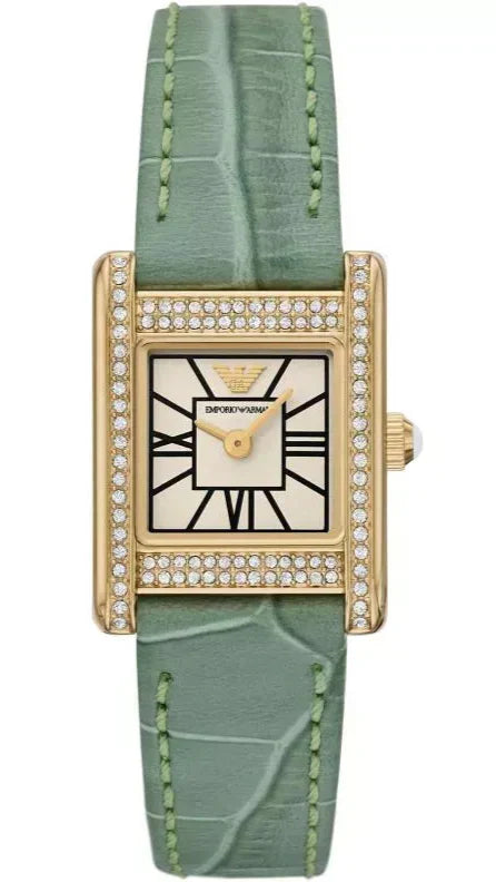 Emporio Armani Classic White Dial Green Leather Strap Watch for Women - AR11661 Authentic Buy Shop Now