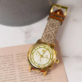Tory Burch The Tory Chronograph White Dial Maroon Jacquard Strap Watch for Women - TBW1050 Authentic Buy Shop Now