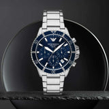 Emporio Armani World Explorer Chronograph Blue Dial Silver Steel Strap Watch for Men - AR11681 Authentic Buy Shop Now