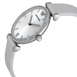 Emporio Armani Gianni T-Bar Silver Dial White Leather Strap Watch for Women - AR1680 Authentic Buy Shop Now