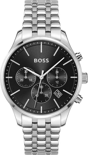 Hugo Boss Avery Chronograph Black Dial Silver Steel Strap Watch for Men - 1514157
