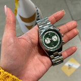 Emporio Armani Racer Chronograph Green Dial Silver Steel Strap Watch for Men - AR11637 Authentic Buy Shop Now