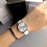 Emporio Armani Gianni T-Bar Silver Dial White Leather Strap Watch for Women - AR1680 Authentic Buy Shop Now