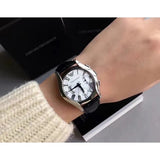 Emporio Armani Velente Silver Dial Black Leather Strap Watch for Women - AR0670 Authentic Buy Shop Now