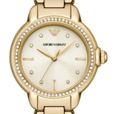Emporio Armani Mia Crystals Gold Dial Gold Steel Strap Watch for Women - AR11609 Authentic Buy Shop Now
