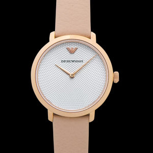 Emporio Armani Modern Silver Dial Pink Leather Strap Watch for Women - AR11160 Authentic Buy Shop Now