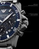 Emporio Armani World Explorer Chronograph Blue Dial Silver Steel Strap Watch for Men - AR11681 Authentic Buy Shop Now