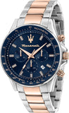 Maserati SFIDA Chronograph Blue Dial Two Tone Steel Strap Watch for Men - R8873640022 Authentic Buy Shop Now