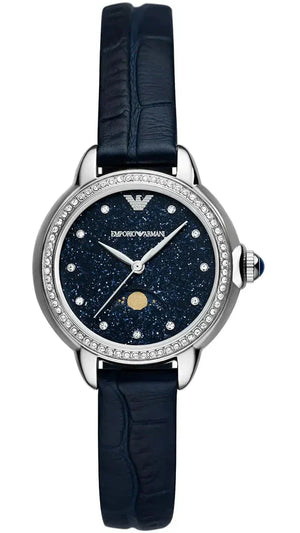 Emporio Armani Mia Moonphase Blue Dial Blue Leather Strap Watch for Women - AR11629 Authentic Buy Shop Now